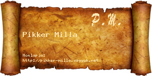 Pikker Milla névjegykártya
